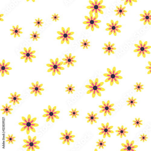 Seamless pattern of yellow flowers on a white background.