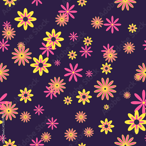 Seamless floral pattern on a dark background.