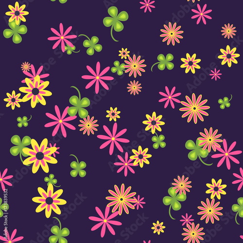 Seamless pattern of wild flowers on a white background.