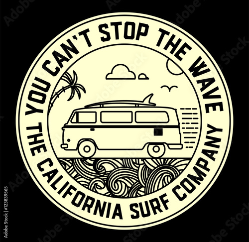 Surf label with van and surf elements