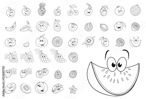 42 Illustrationen von 27 verschiedenen und fröhlichen Obstsorten