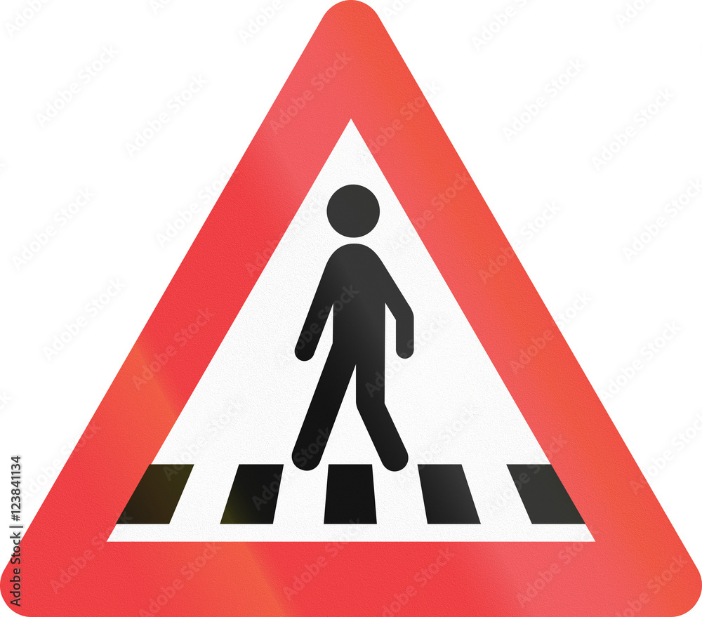 Warning road sign used in Denmark - Pedestrian crossing Warning road sign used in Denmark - Pedestrian crossing