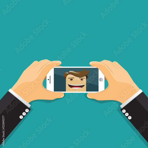 Businessman selfie vector illustration.