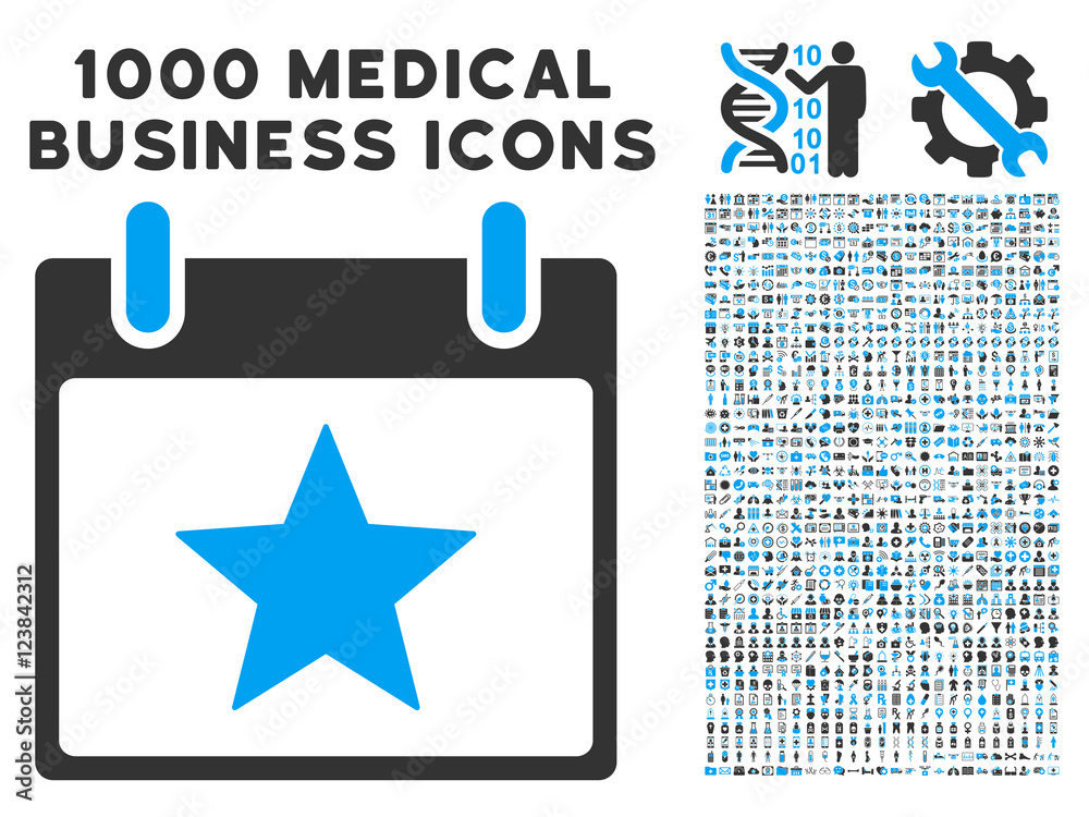 Φωτογραφία Blue And Gray Star Calendar Day vector icon with 1000 medical business pictograms