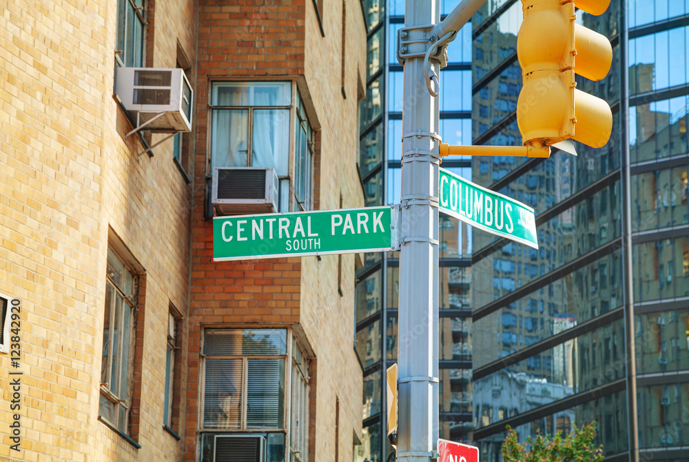 Central Park sign in New York City, USA