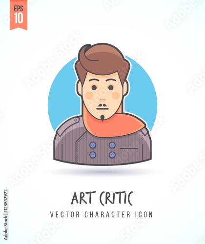 Art critic reviewer illustration People lifestyle and occupation Colorful and stylish flat vector character icon