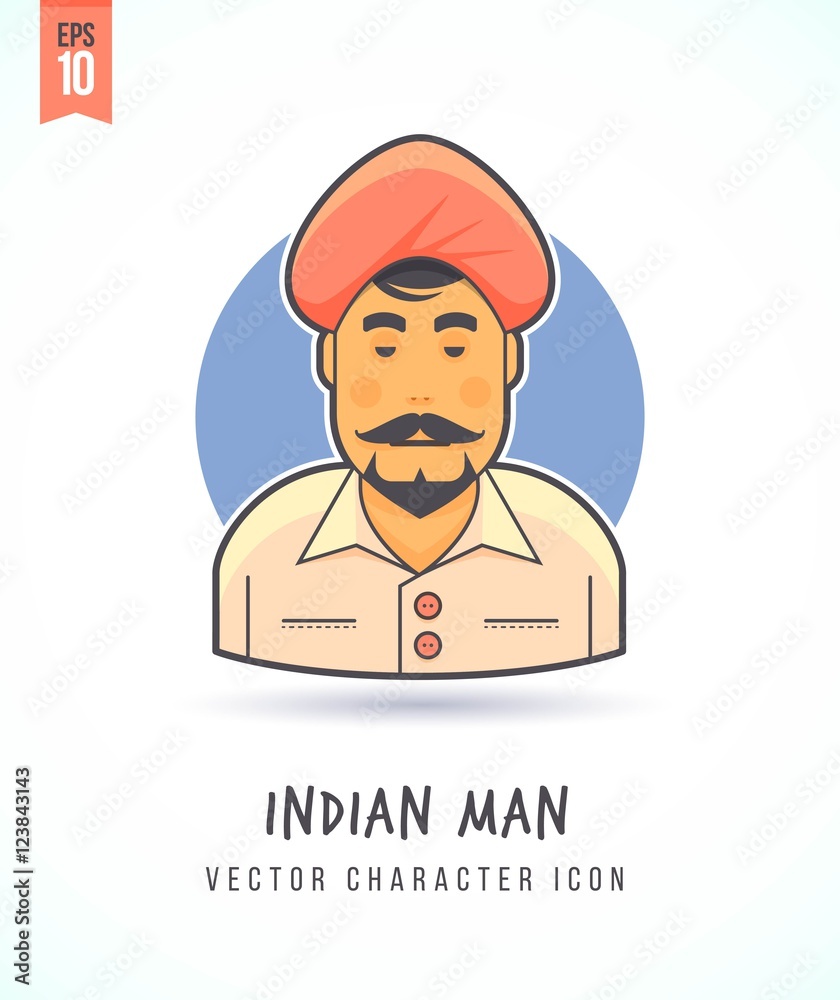 Indian man traditional clothing and culture illustration People lifestyle and occupation Colorful and stylish flat vector character icon