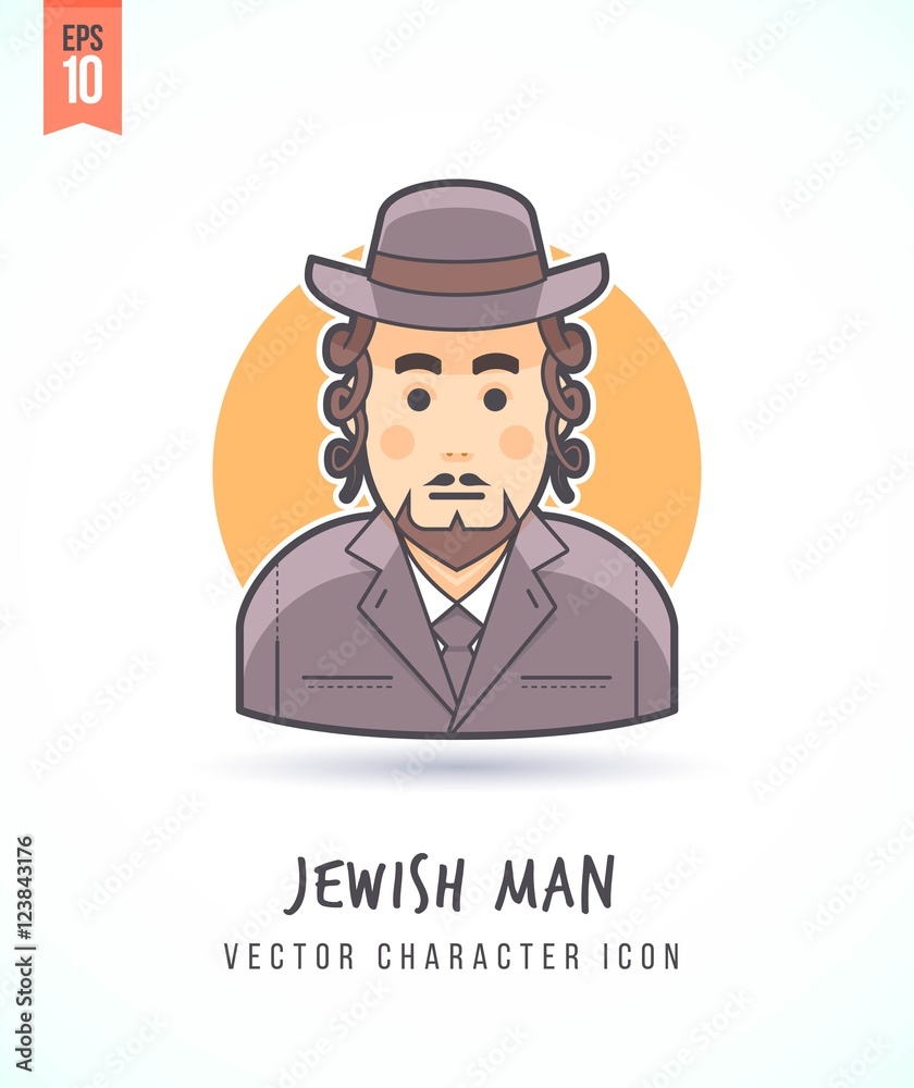 Jewish man with sideburns illustration People lifestyle and occupation Colorful and stylish flat vector character icon