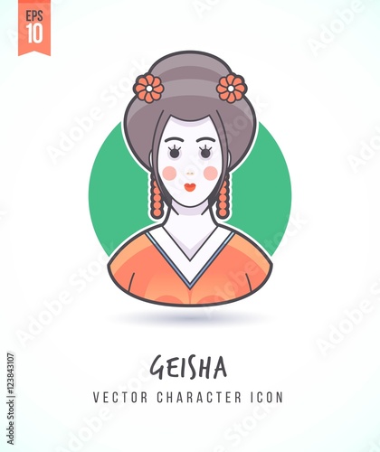 Japanese geisha girl illustration People lifestyle and occupation Colorful and stylish flat vector character icon