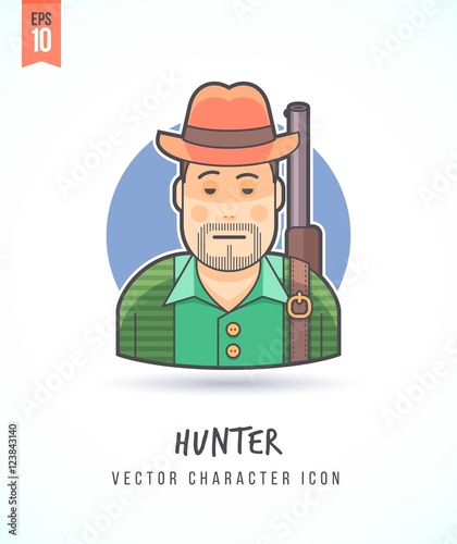Huntsman with gun rifle illustration People lifestyle and occupation Colorful and stylish flat vector character icon
