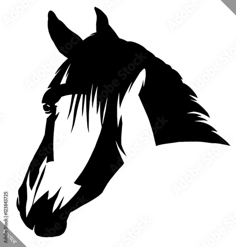 black and white linear paint draw horse vector illustration