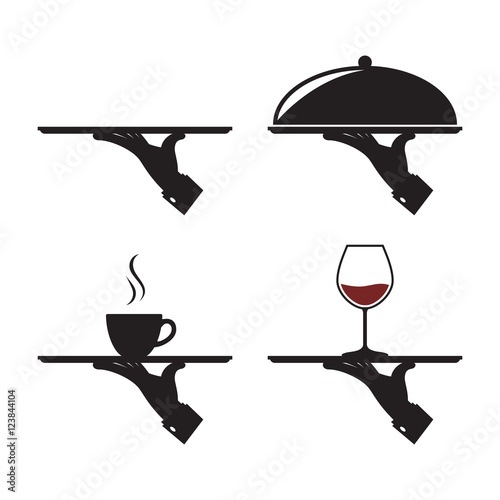 human hand with a tray icons