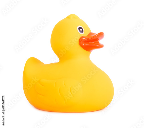 Rubber duck yellow toy for swimming isolated on white