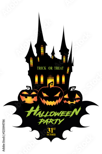 Halloween. trick or treat. Halloween party  drawn Halloween symbols pumpkin  logo design  vector illustration