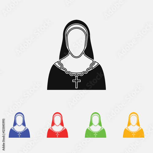 Nun Vector illustration. Religion icon. Silhouette. Flat style.