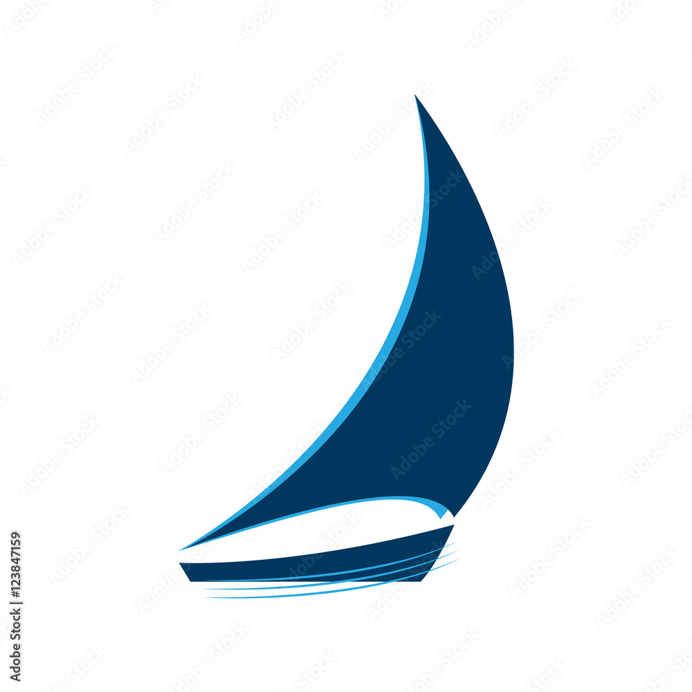 Fototapeta premium Blue sailboat on the waves vector logo