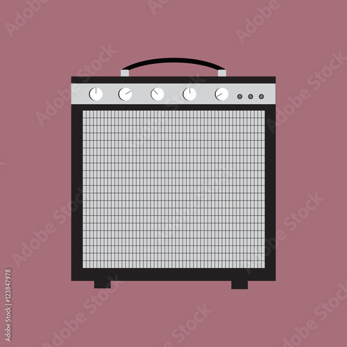 Guitar amplifier icon. Vector illustration of the device. Flat style design with long shadow.