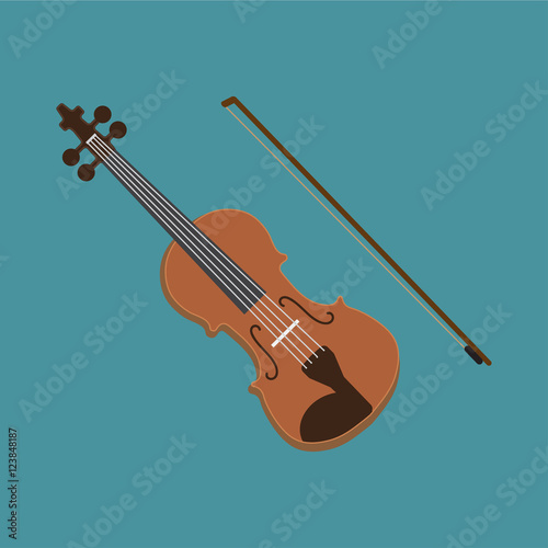 Violin icon. Vector illustration of the musical instrument. Flat style design with long shadow.