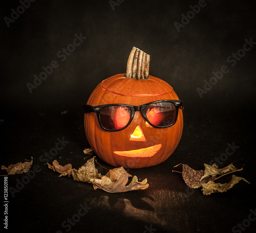 Halloween pumpkin with sunglasses