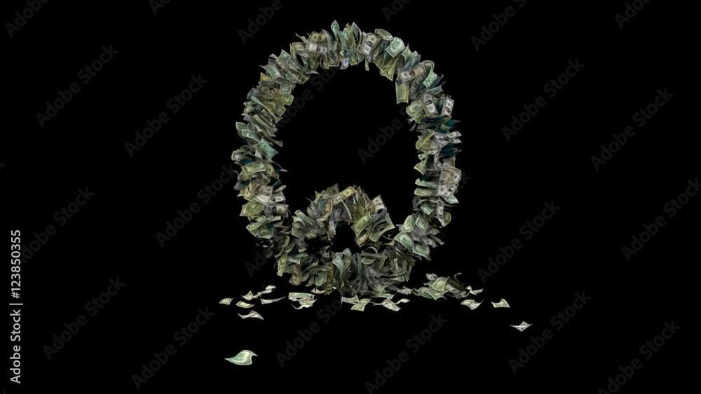 3d rendered animation of the letter Q made out of 1, 5, 20, 50 and 100 dollar bills. Intro / idle / out 3d rendered animation of the letter Q made out of 1, 5, 20, 50 and 100 dollar bills. Intro / idle / out