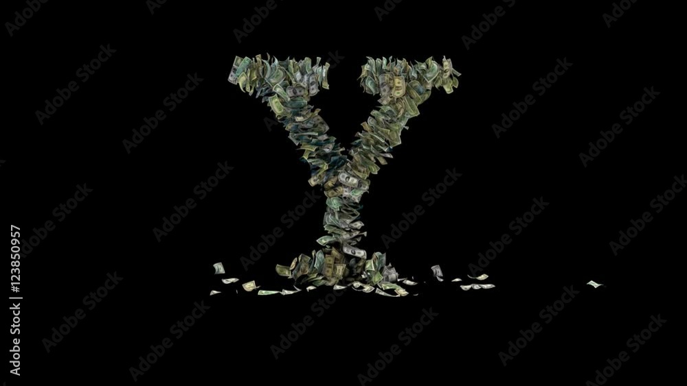 3d rendered animation of the letter Y made out of 1, 5, 20, 50 and 100 dollar bills. Intro / idle / out 3d rendered animation of the letter Y made out of 1, 5, 20, 50 and 100 dollar bills. Intro / idle / out