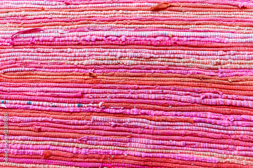 The fabric of the colored material pieces, handmade