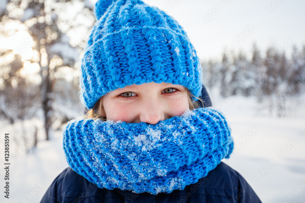 Little girl outdoors on winter Little girl outdoors on winter