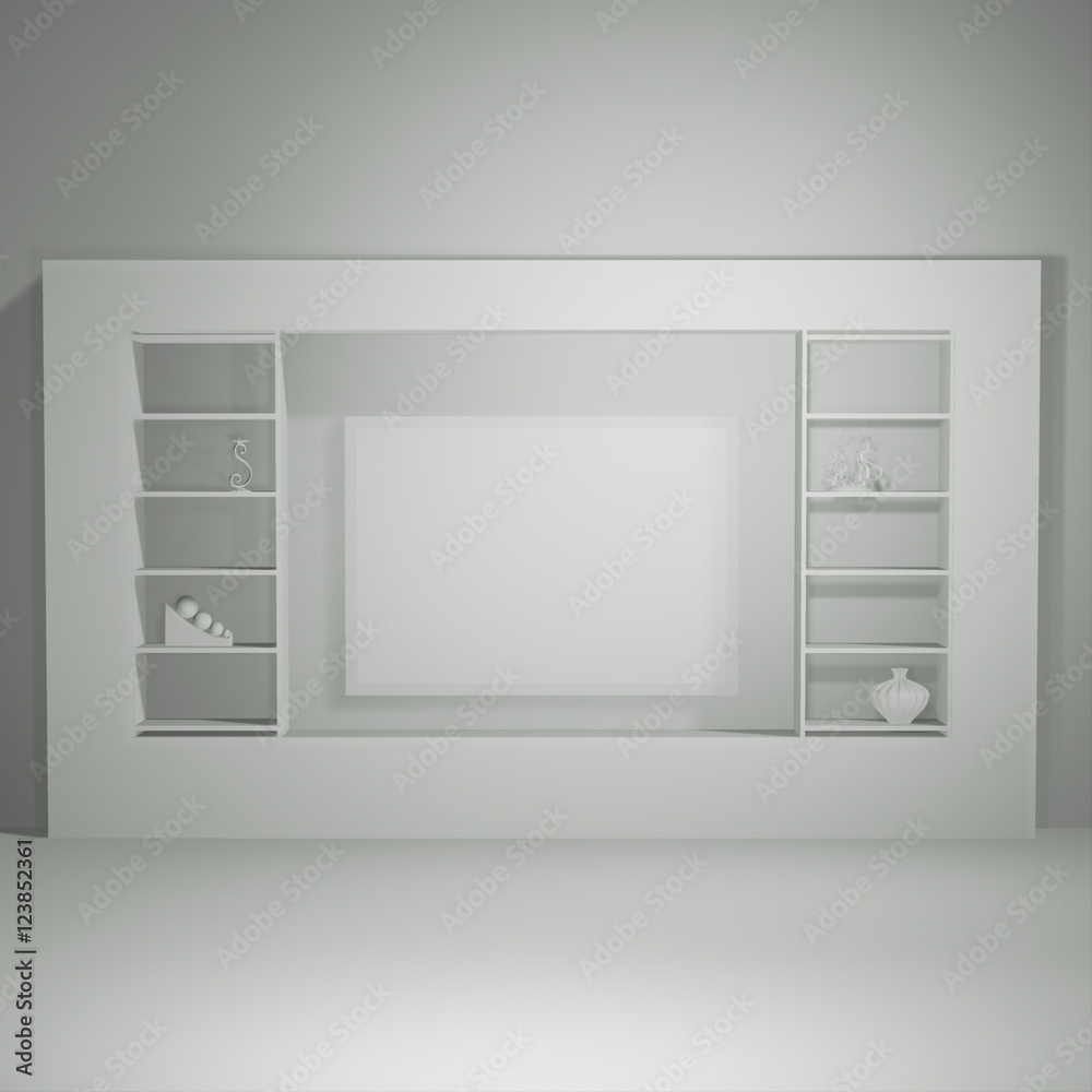 Lit interior mockup 3d illustration Lit interior mockup 3d illustration
