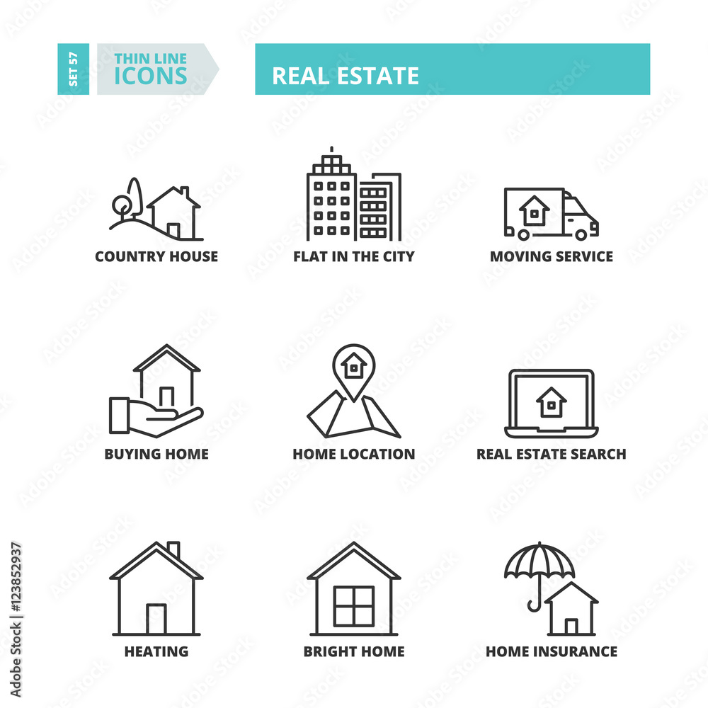 Thin line icons. Real estate