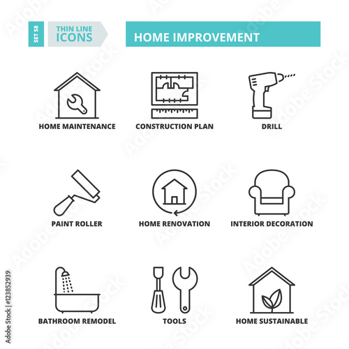 Thin line icons. Home improvement.