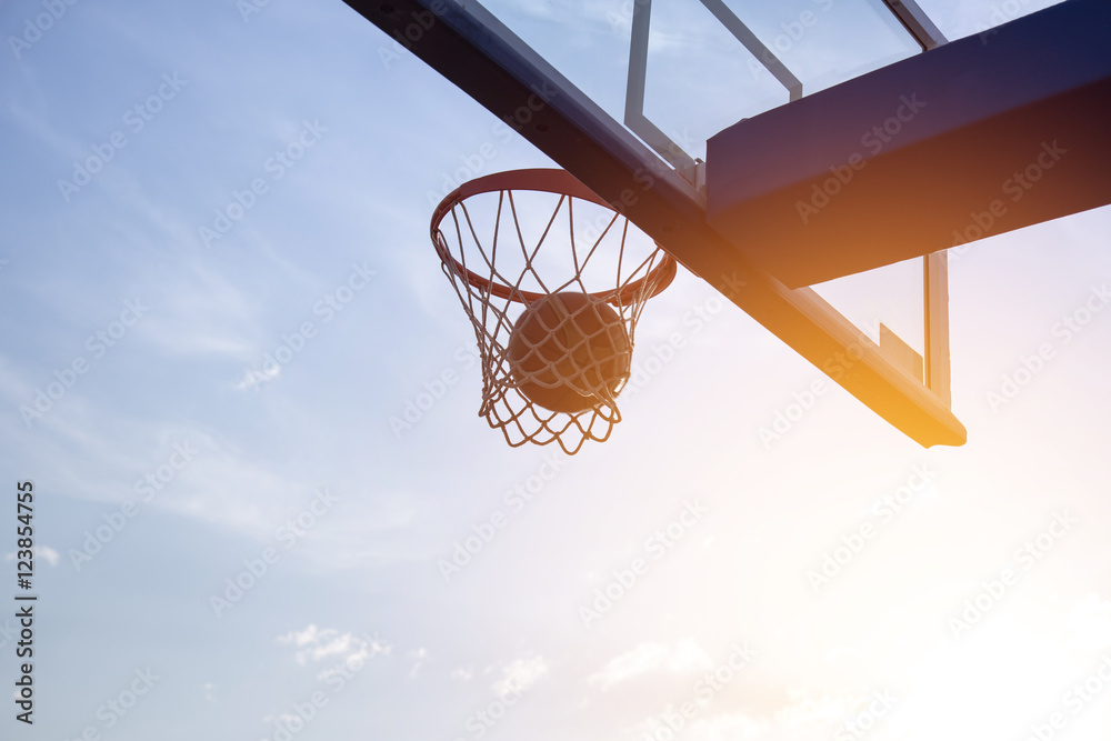Basketball going through the basket