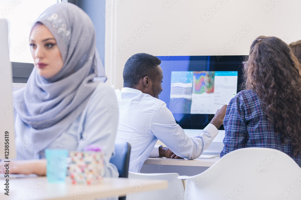 Ethnic business people, entrepreneurs working together using a c Ethnic business people, entrepreneurs working together using a c