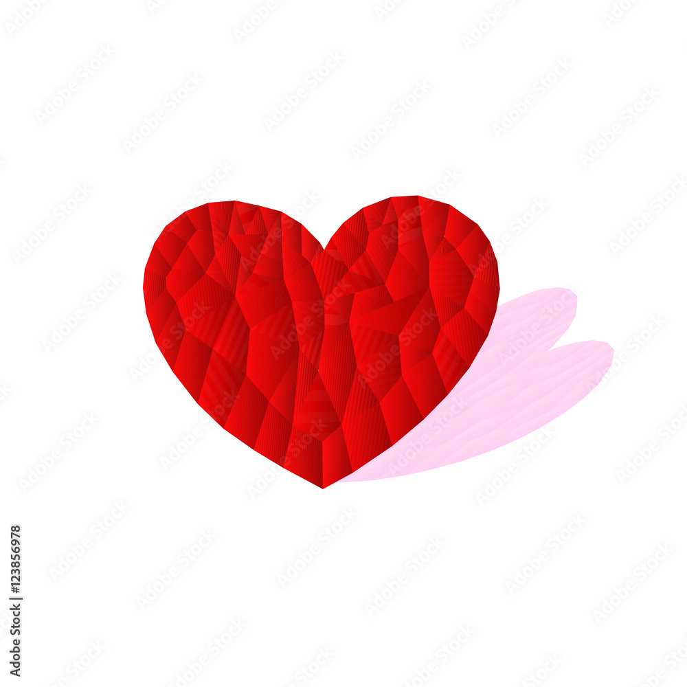polygon red heart icon with pink shadow, vector, illustration, copy space for text, valentine day polygon red heart icon with pink shadow, vector, illustration, copy space for text, valentine day
