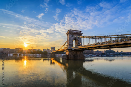 Sunrise at Budapest Chain Bridge, Budapest, Hungary photo