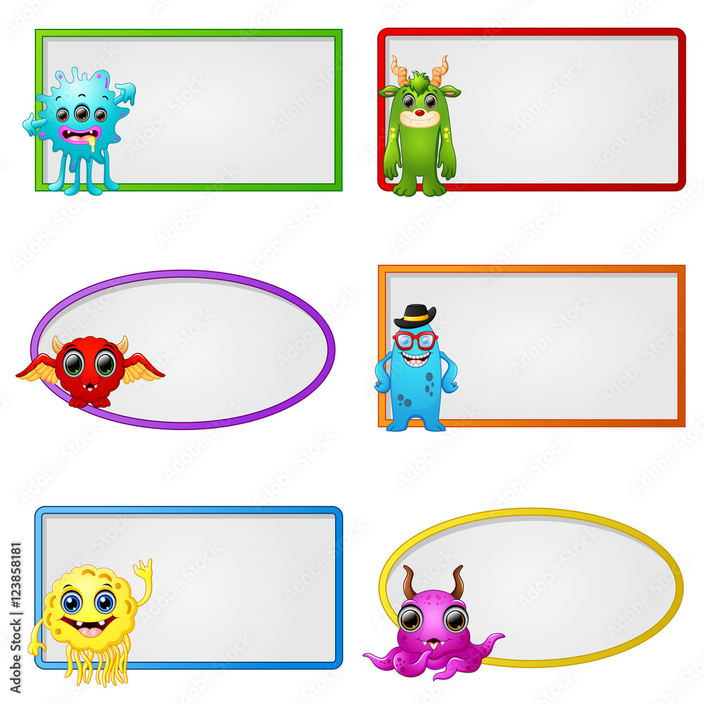 Fototapeta premium Empty frame with little monster character illustration