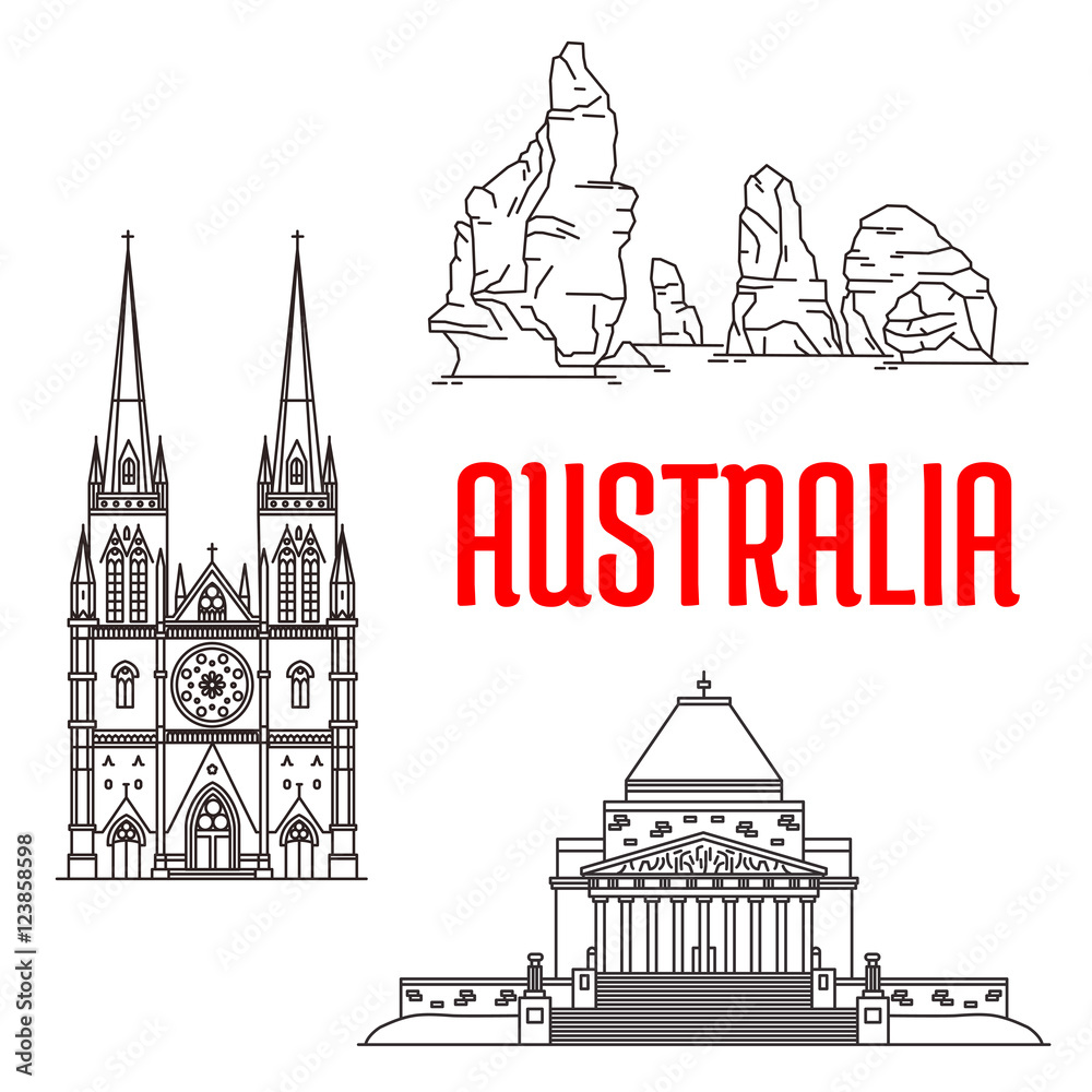 Fotografie Australian travel landmarks linear icon