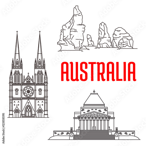 Australian travel landmarks linear icon