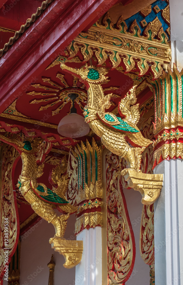 Golden swan statue at the temple Chanthaburi, Thailand.