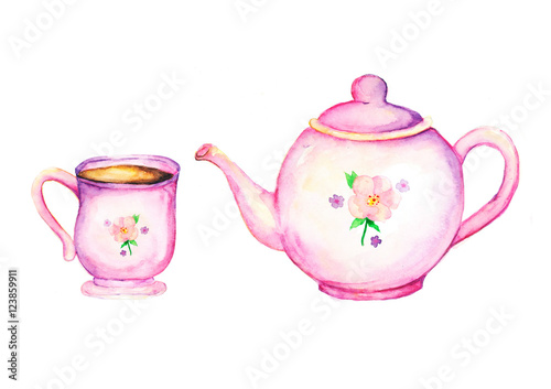 Tea Watercolor painting on white background