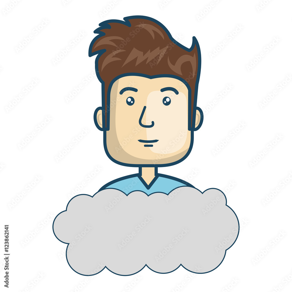cloud with avatar man smiling cartoon over white background. vector illustration