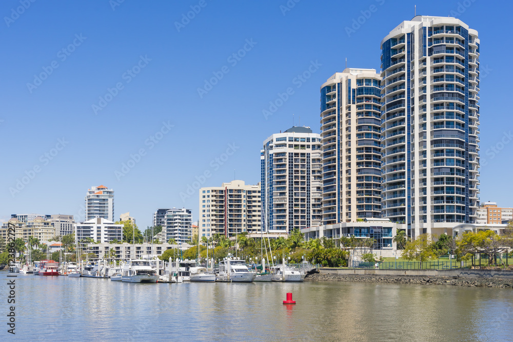 Waterfront apartments and marina in Brisbane