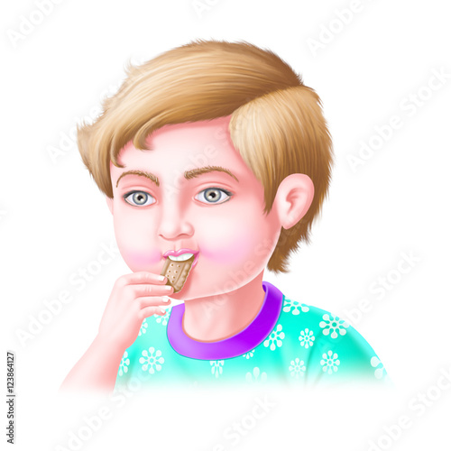 Boy eats biscuit