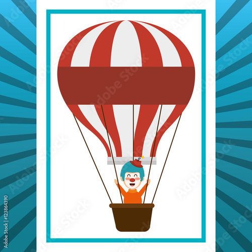 air balloon with clown smiling cartoon circus character over white and blue background. colorful design. vector illustration
