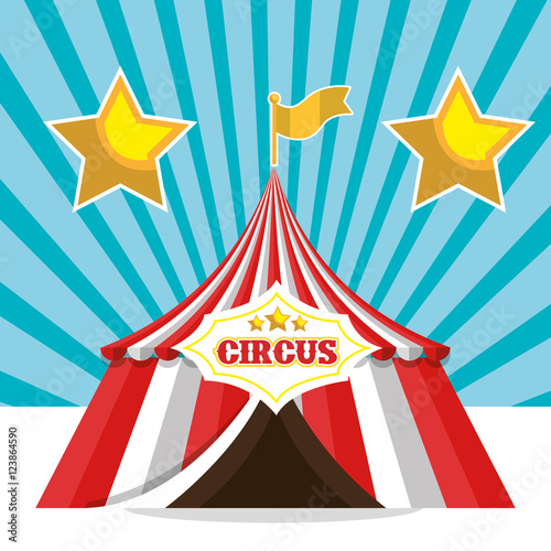 red and white striped tent circus icon. colorful design. vector illustration