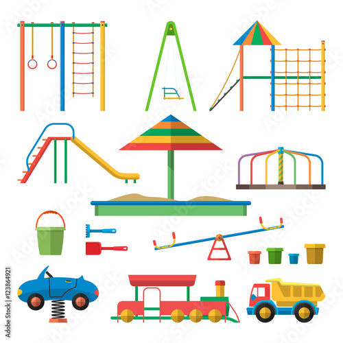 Kids playground vector illustration with isolated objects. Children design elements and icons in flat style