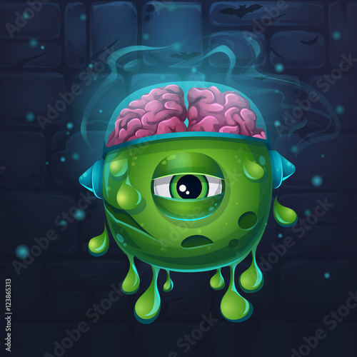 Monsters cartoon slug with brains