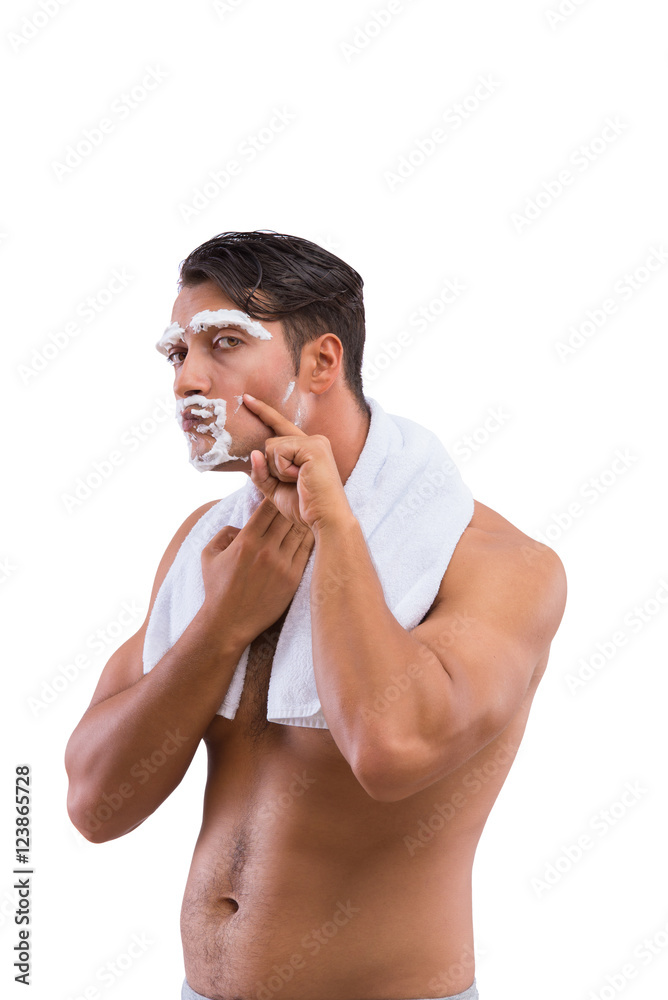 Fototapeta premium Man shaving isolated on the white background