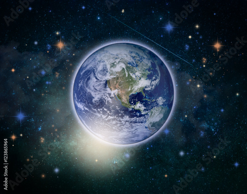 blue planet earth and star over milky way background, Elements o