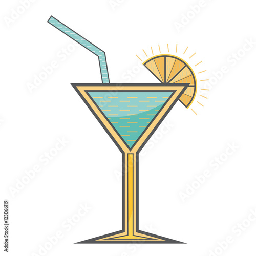 cocktail liquor  drink with lemon slice and straw over white background. vector illustration