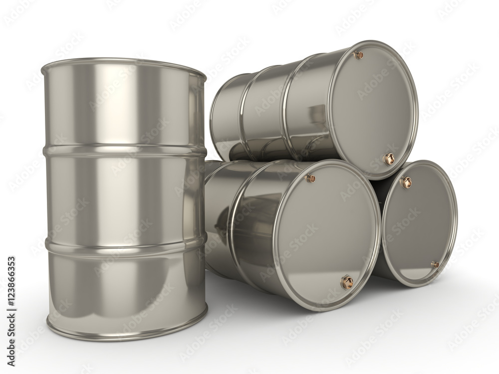 3D rendering Set chrome barrels 3D rendering Set chrome barrels
